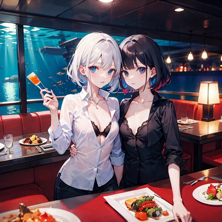 Sisters，Light clothing，Unbuttoned，Midnight，Adult atmosphere，Undersea Restaurant