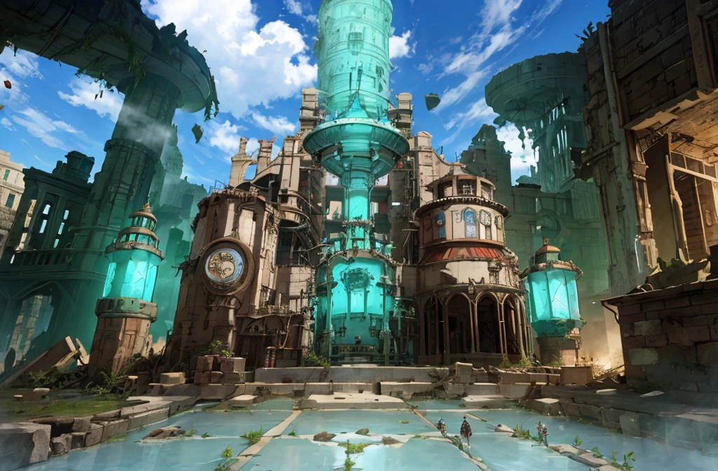 steampunk,grow,gem,culture tank,ruins,Fantastic,Medieval European style,4K,8K,Highest quality