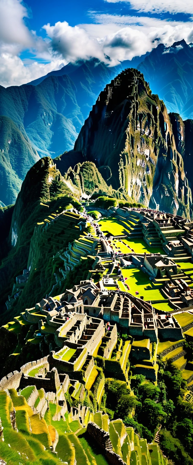 (Highest quality),(masterpiece:1.2),(Very detailed:1.2),Ultra-high resolution,RAW color photos,8K,Vast landscape photography,Realistic photos,Elaborate photos,Skydiving viewpoint,Written boundary depth,Sharp focus,In the clouds,Machu Picchu,Asahi,Beautiful colors,Written boundary depth,Wide Light,Low contrast,Backlight,Sharp focus,Vibrant colors,moving composition