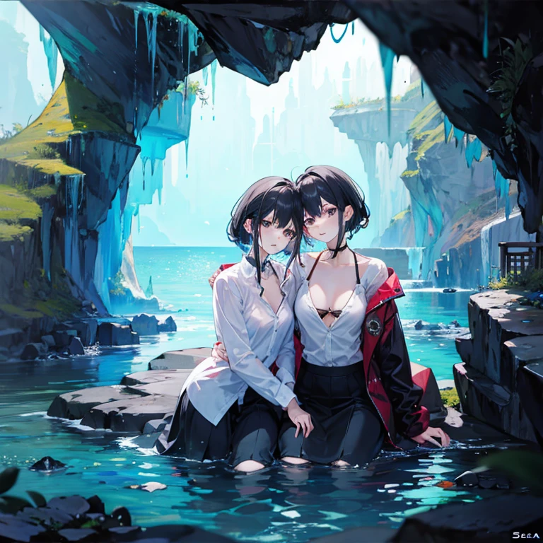 Sisters，Light clothing，Unbuttoned，Midnight，Adult atmosphere，Sea caves