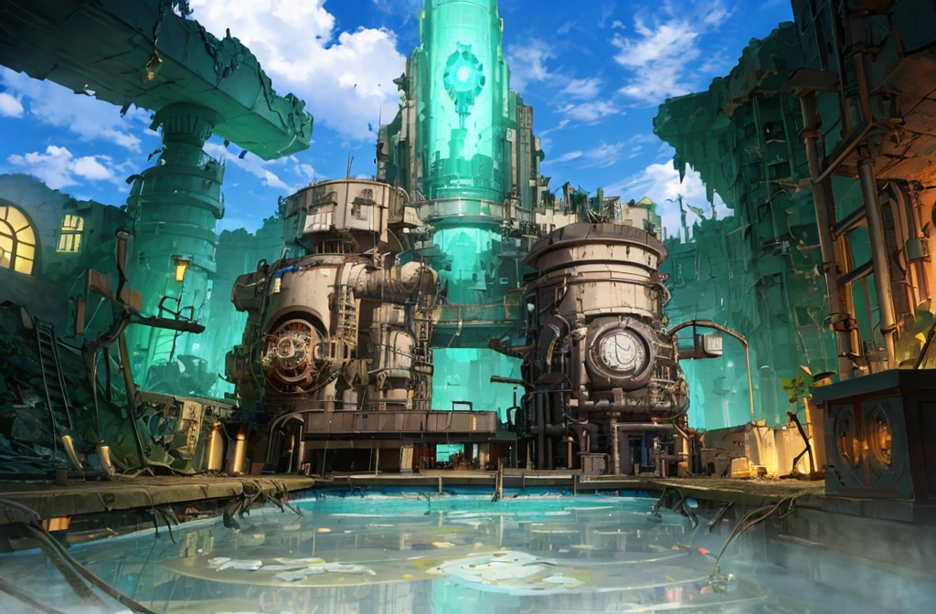 steampunk,reactor core,grow,gem,culture tank,ruins,Fantastic,Medieval European style,4K,8K,Highest quality