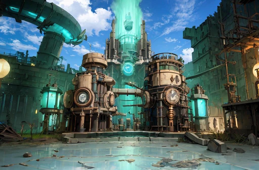 steampunk,reactor core,grow,gem,culture tank,ruins,Fantastic,Medieval European style,4K,8K,Highest quality