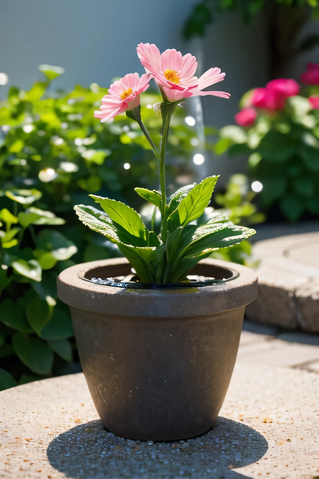 Sprinkle water on the flower pot using a water aperture.. Water comes out little by little from the water aperture.