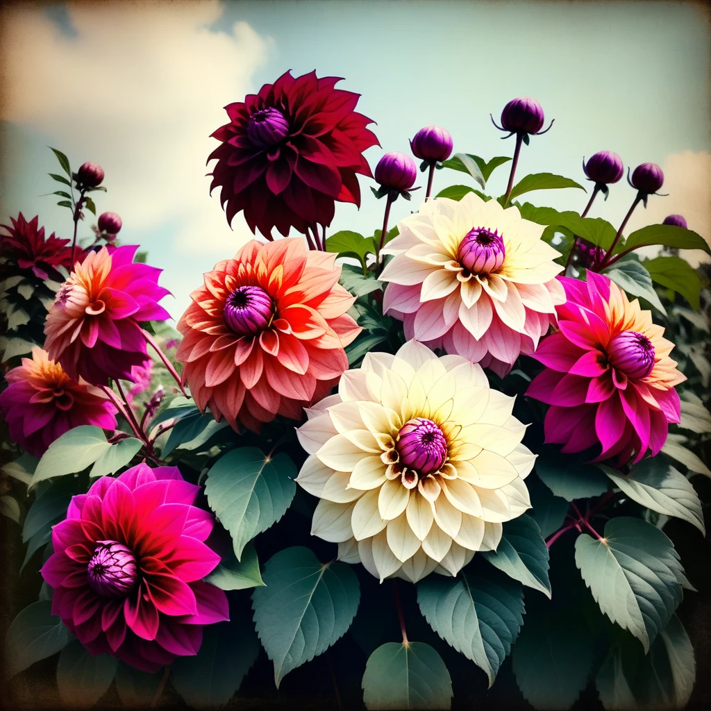 Crazy, Floral, Dahlia, Vintage, nature, Layered, Depth Bougainvillea,