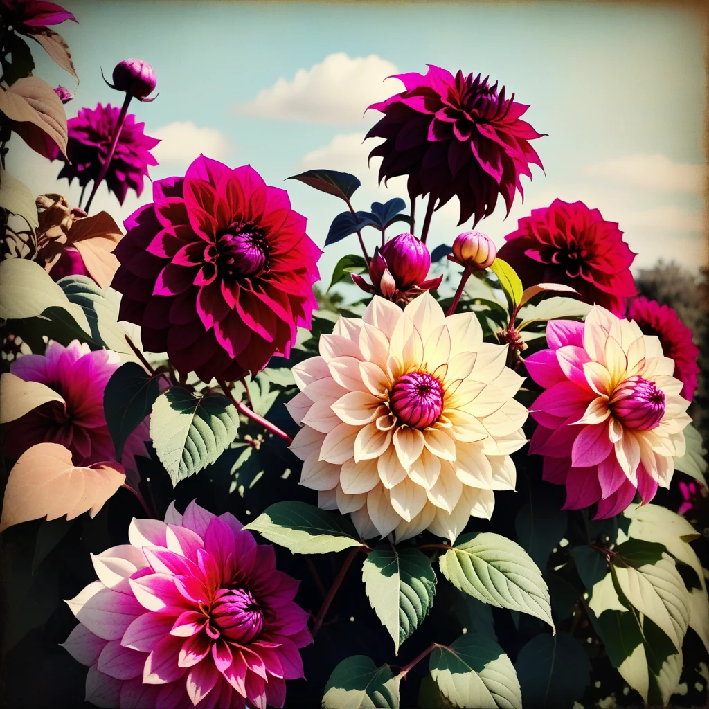 Crazy, Floral, Dahlia, Vintage, nature, Layered, Depth Bougainvillea,