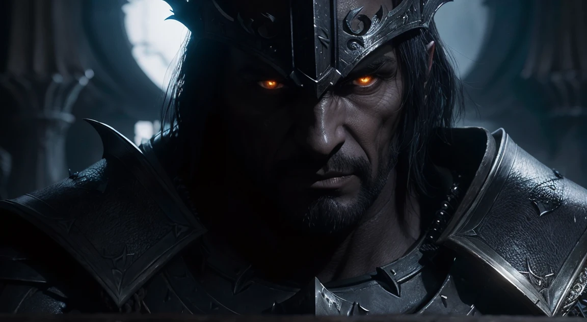 Close up portrait of a person with a sword in a dark room, Evil Knight, Gothic Knight, Dark Warrior, Anthropomorphic Crow Knight, Black Octane Rendering, Raymond Swanland's style, Sauron, the Dark Lord, Dark Fantasy Character Design, Photorealistic dark concept art, fantasy character octane render, Grim Reaper in the Night!!!!, Amazing 8k character concept art