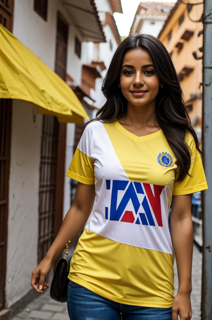 Woman with a Colombian shirt 