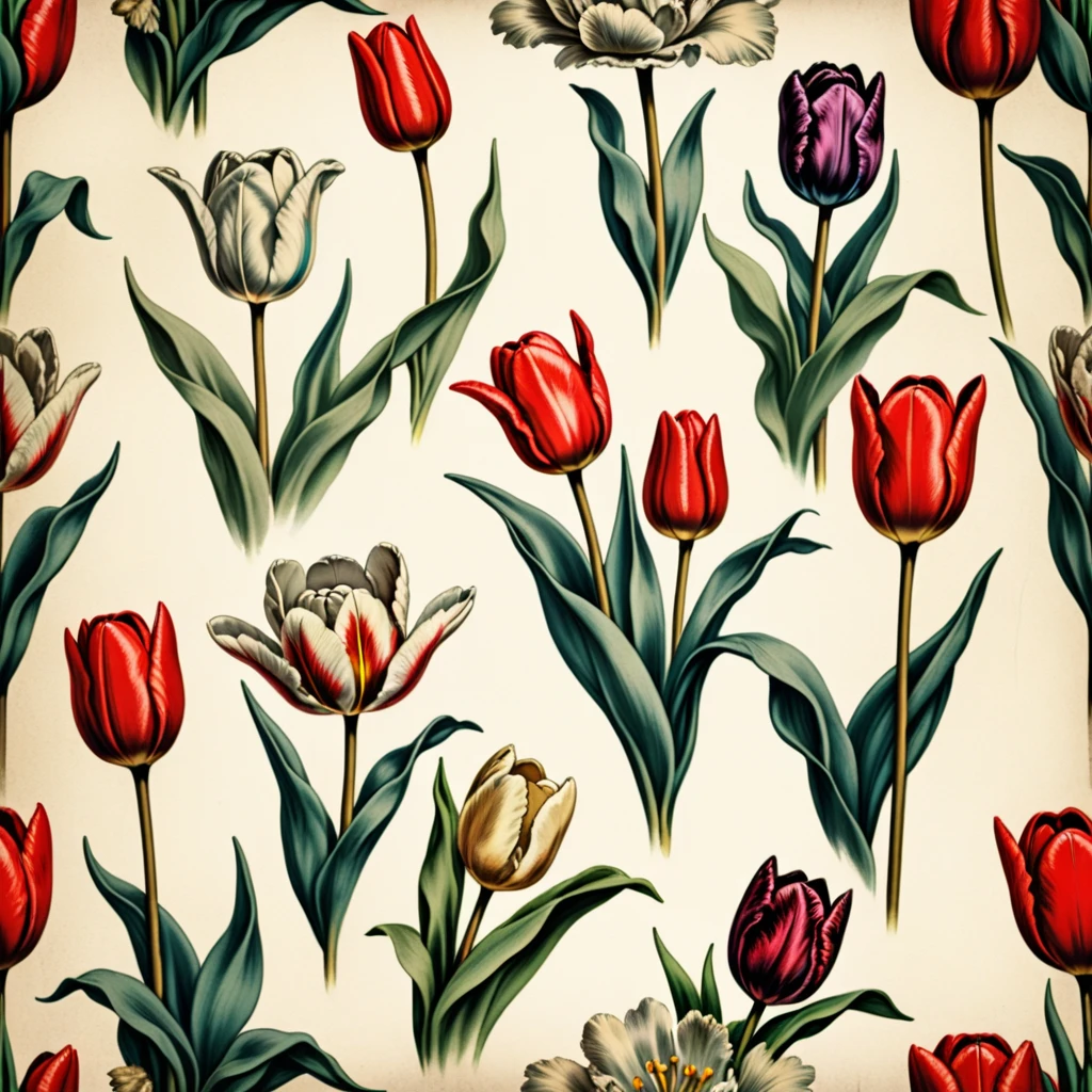 Crazy, Floral, Tulips, Vintage, nature, Layered, depth