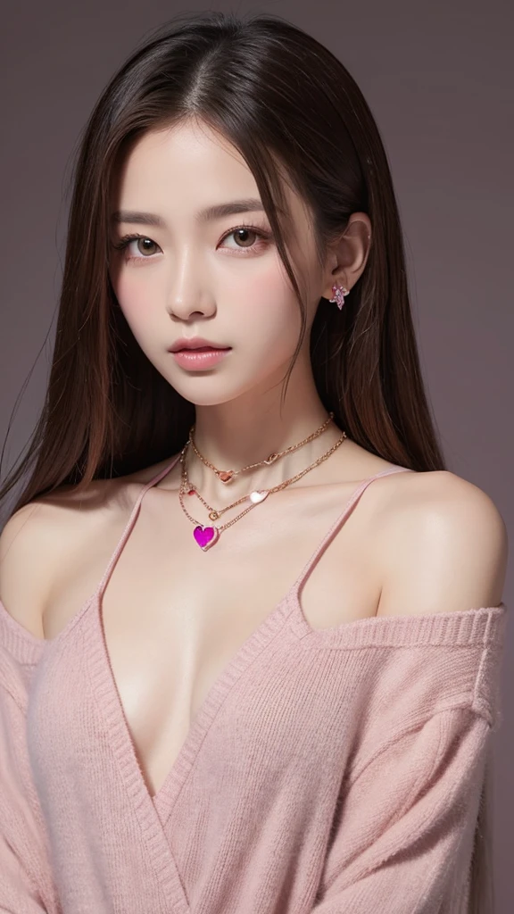 love affair 女god Wearing a heart-shaped stone around his neck god々New Background Illustrative looking at the camera pink