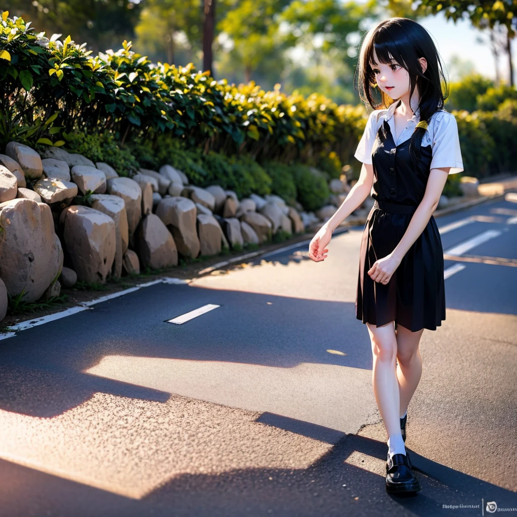Girl with cat, black cat, black hair red eyes
