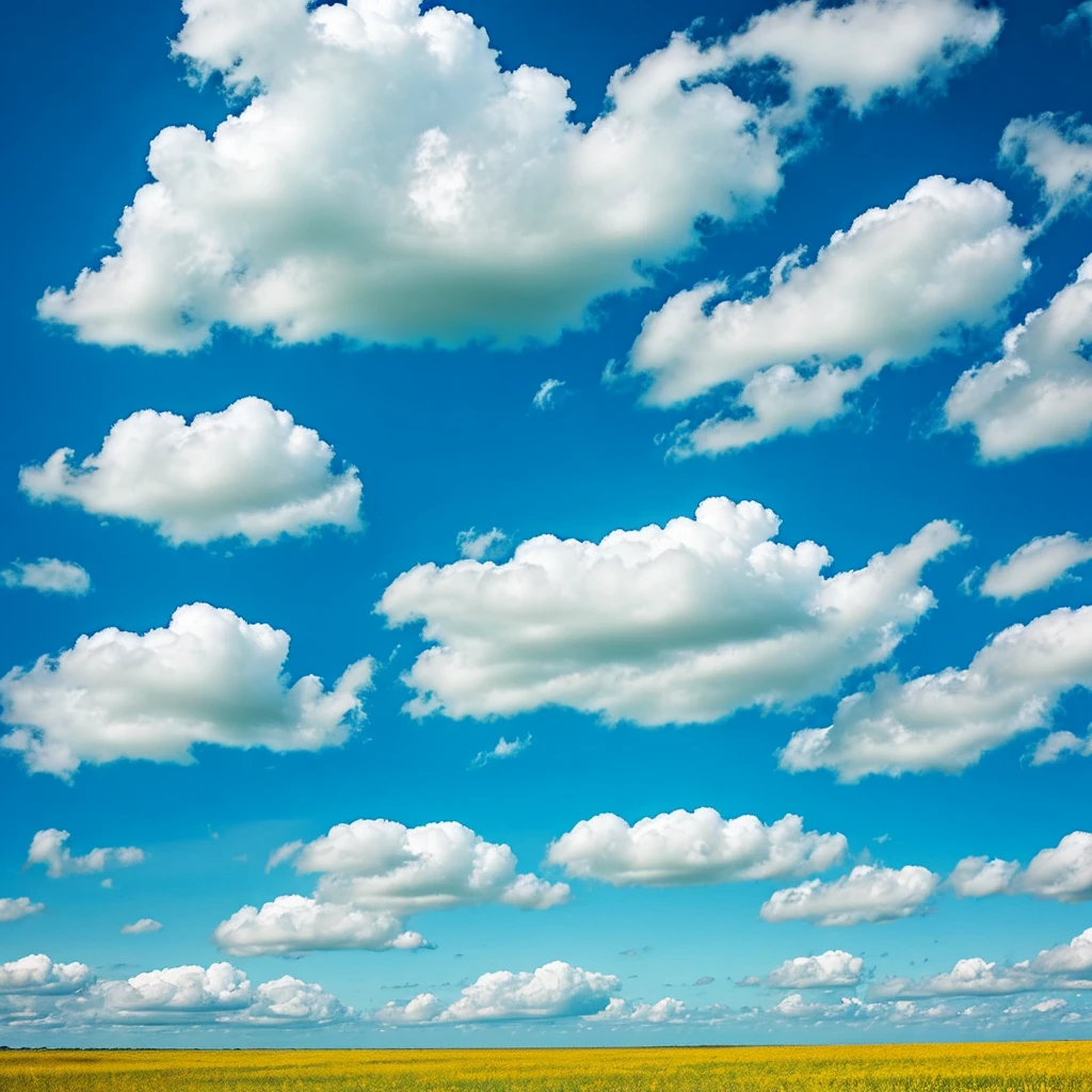 perfect blue sky with perfect white clouds, realistic