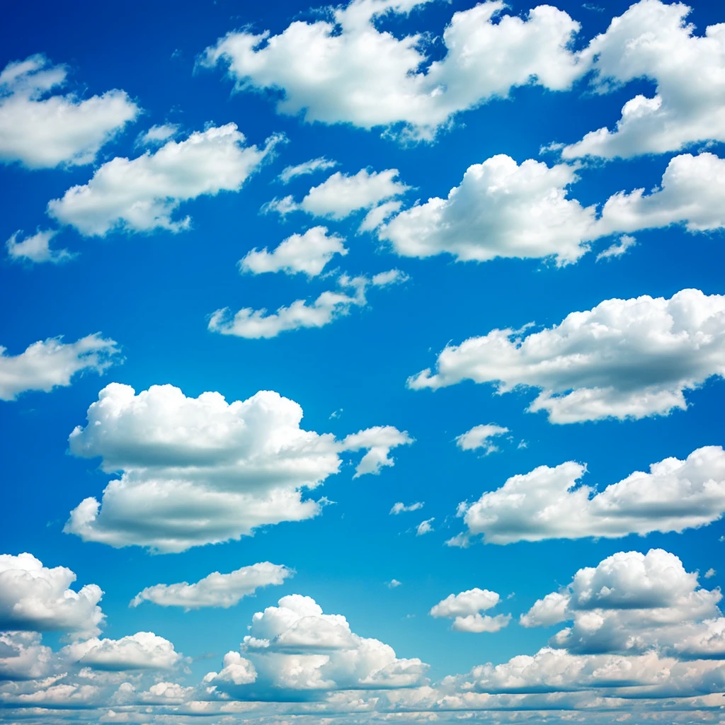 perfect blue sky with perfect white clouds, realistic