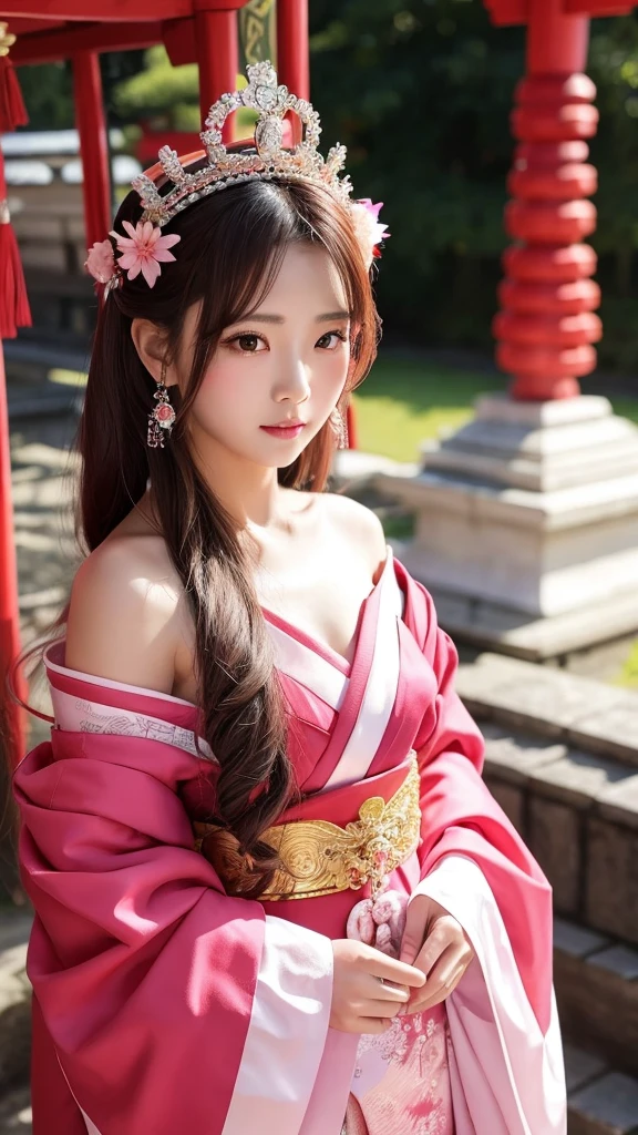 love affair　goddess　gorgeous　crown　Pink　Dressed as a shrine maiden