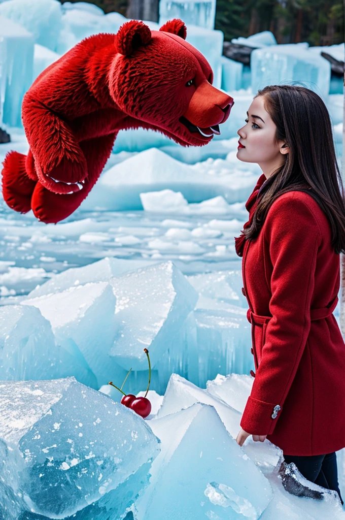 Cherry girl next to a lot of ice with red bear mutation