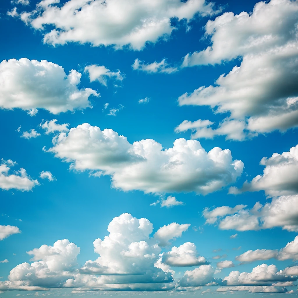 perfect light blue sky with perfect white clouds, realistic