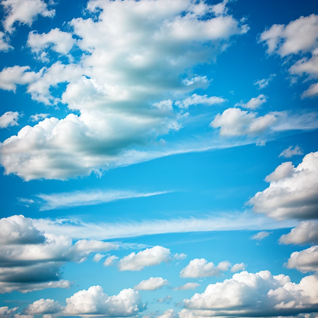 perfect light blue sky with perfect white clouds, realistic