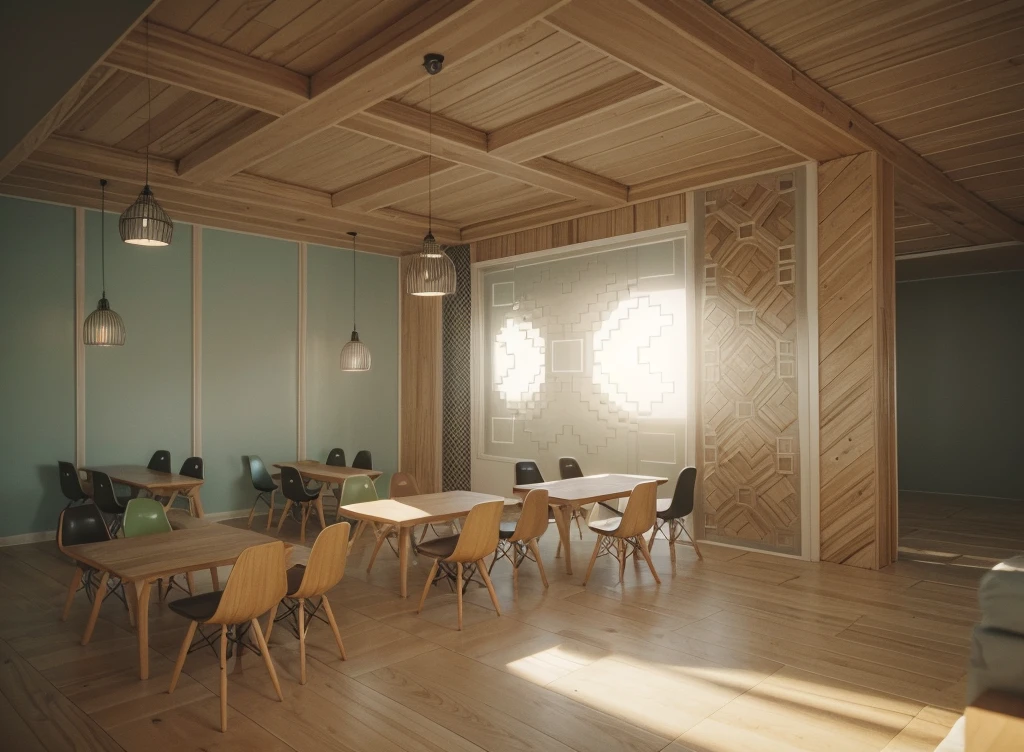 Iso perspective with close-up shots of the entire A modern house model, white walls, flat roof and wooden windows, surrounded by trees, Soft lighting, architectural design in detail, style of modern photography