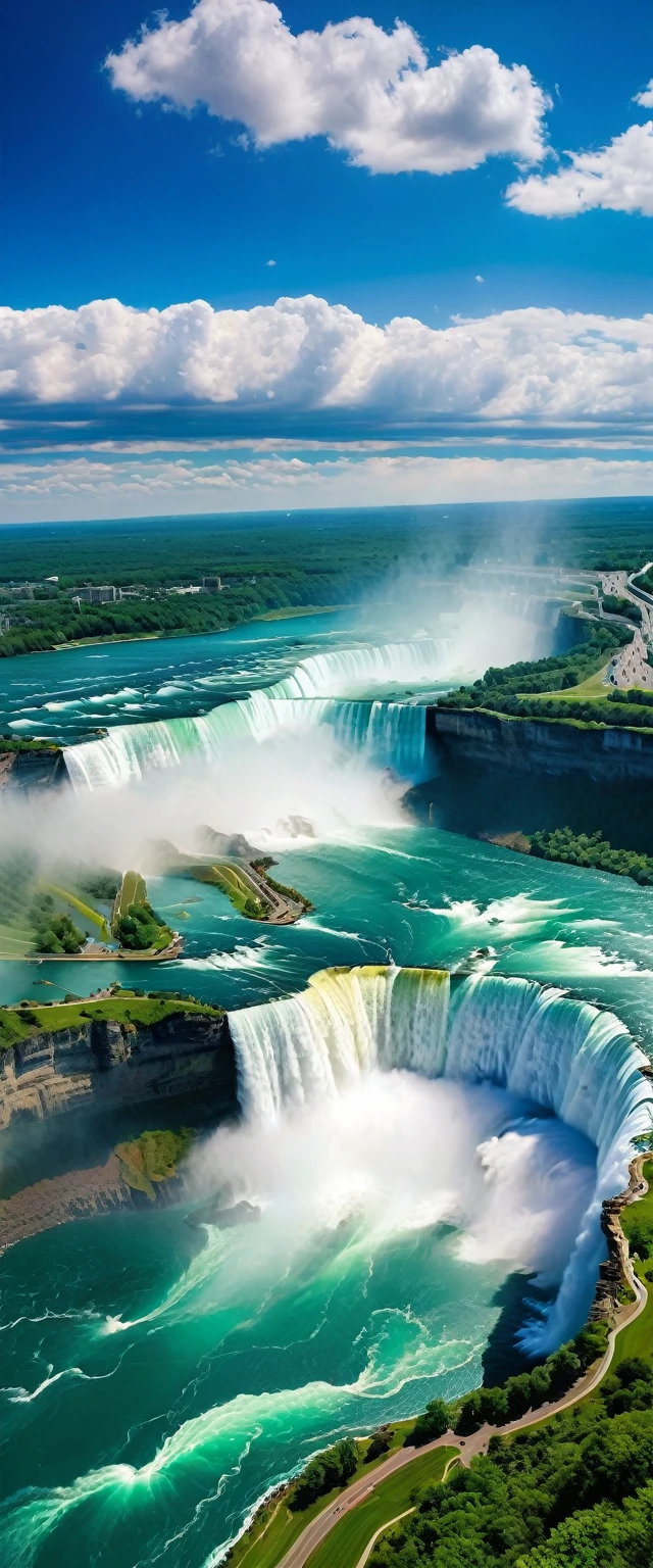 (Highest quality),(masterpiece:1.2),(Very detailed:1.2),Ultra-high resolution,RAW color photos,8K,Vast landscape photography,Realistic photos,Elaborate photos,Skydiving viewpoint,Written boundary depth,Sharp focus,In the clouds,Niagara Falls,Asahi,Beautiful colors,Written boundary depth,Wide Light,Low contrast,Backlight,Sharp focus,Vibrant colors,moving composition