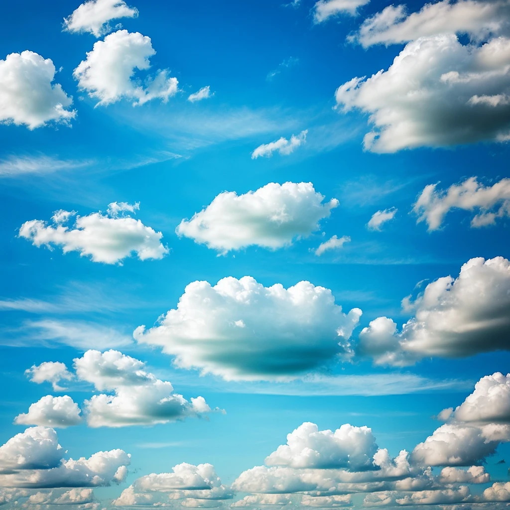 perfect light blue sky with perfect clouds, realistic