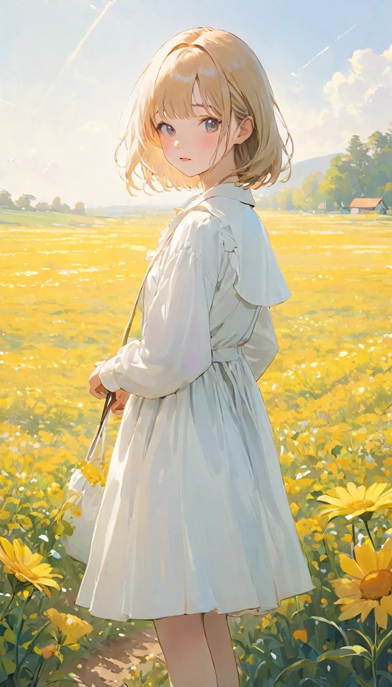 (Highest quality, masterpiece, Ultra-realistic), Portrait of a cute and delicate girl, The background is a flower field、White outfit