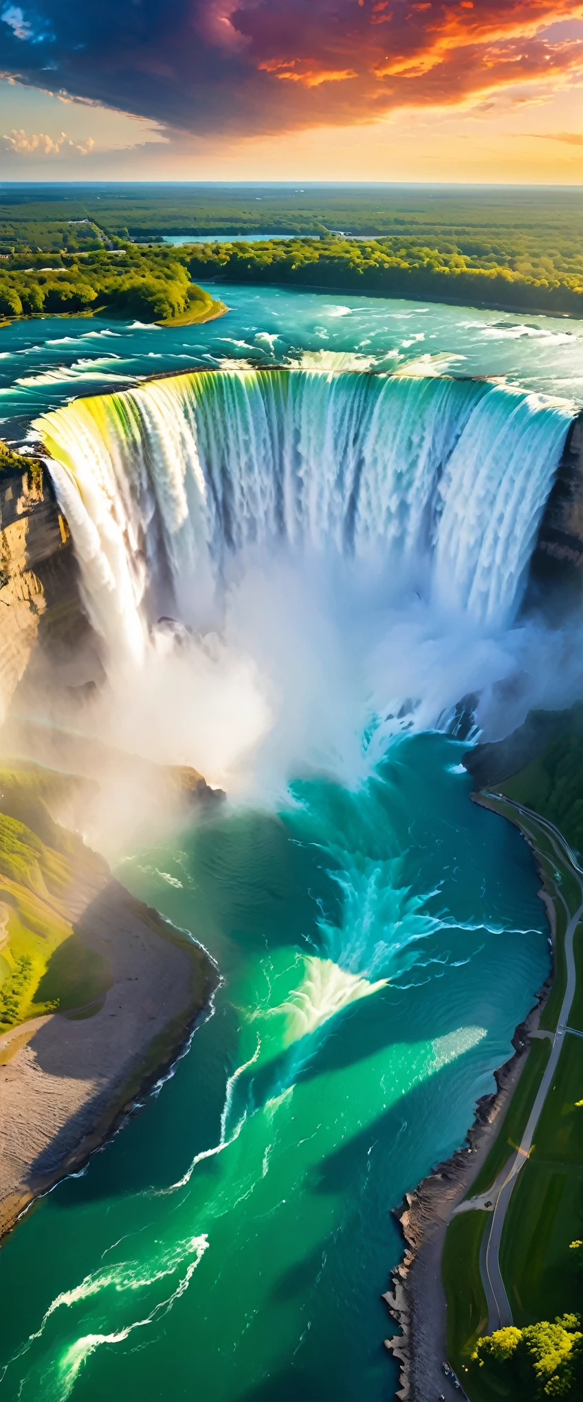 (Highest quality),(masterpiece:1.2),(Very detailed:1.2),Ultra-high resolution,RAW color photos,8K,Vast landscape photography,Realistic photos,Elaborate photos,Skydiving viewpoint,Written boundary depth,Sharp focus,In the clouds,Niagara Falls,Asahi,Beautiful colors,Written boundary depth,Wide Light,Low contrast,Backlight,Sharp focus,Vibrant colors,moving composition