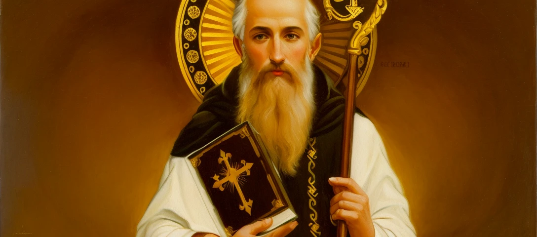 a painting of a man holding a book and a cross, orthodox santo, christian santo rosace, christian santo, Lt. Aleksander Gierymski, inspired by Nicomachus of Thebes, santoly, hermes trismegistus