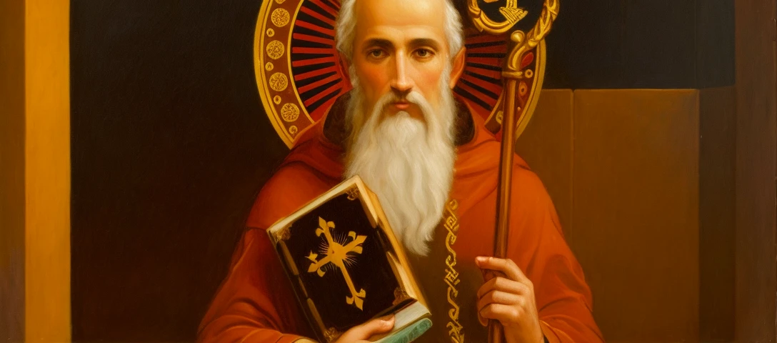 a painting of a man holding a book and a cross, orthodox santo, christian santo rosace, christian santo, Lt. Aleksander Gierymski, inspired by Nicomachus of Thebes, santoly, hermes trismegistus