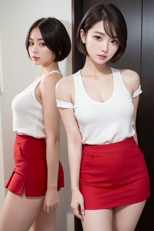 25 year old beauty 1.3，High Resolution 1.3，Chest 0.8，short hair，Red Eyes 1.1，Fashion 1.3，mini skirt，Pose 1.1