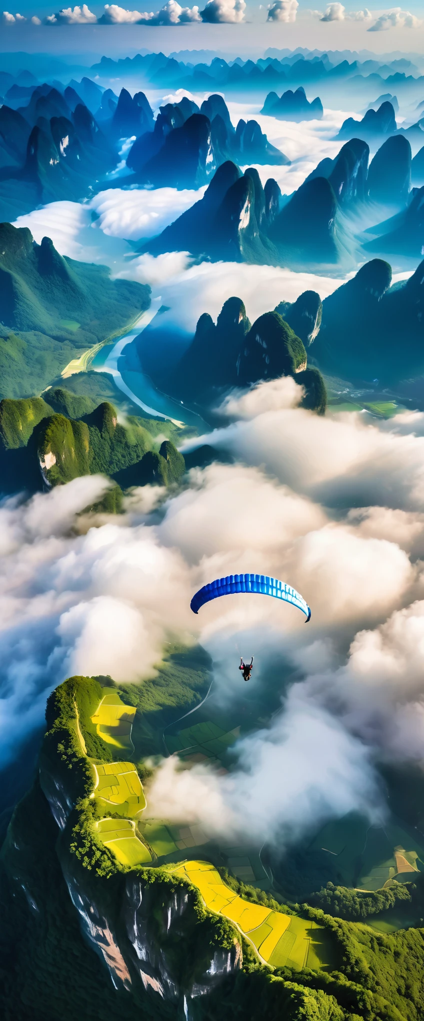 (Highest quality),(masterpiece:1.2),(Very detailed:1.2),Ultra-high resolution,RAW color photos,8K,Vast landscape photography,Realistic photos,Elaborate photos,Skydiving viewpoint,Written boundary depth,Sharp focus,In the clouds,Guilin,Asahi,Beautiful colors,Written boundary depth,Wide Light,Low contrast,Backlight,Sharp focus,Vibrant colors,moving composition