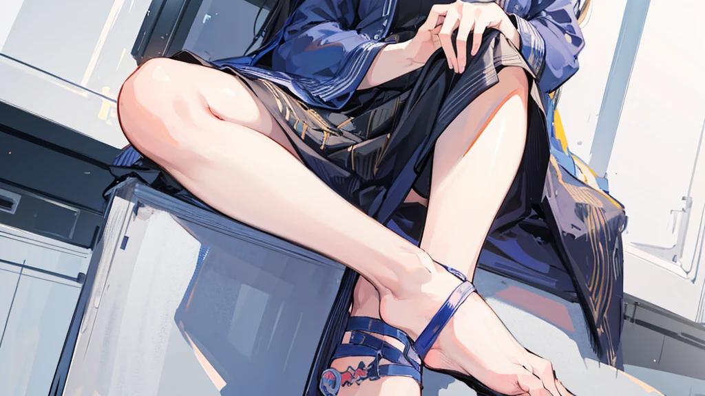 1 girl, sitting, up close, feet up close, (sketch:1.25), best quality, Line draft, highres, (ultra-detailed:1.1), (illustration:1.1)