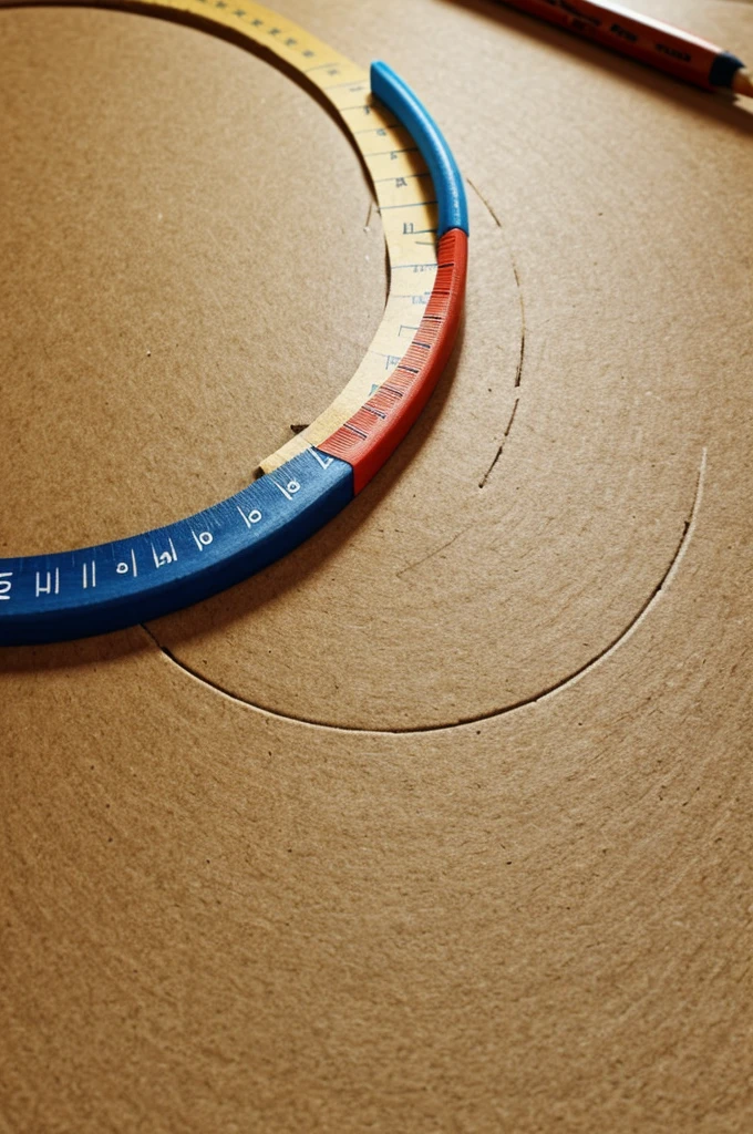 a cardboard circle with a ruler and a pencil