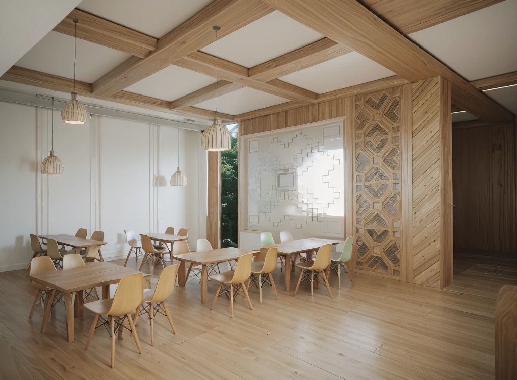 Iso perspective with close-up shots of the entire A modern house model, white walls, flat roof and wooden windows, surrounded by trees, Soft lighting, architectural design in detail, style of modern photography