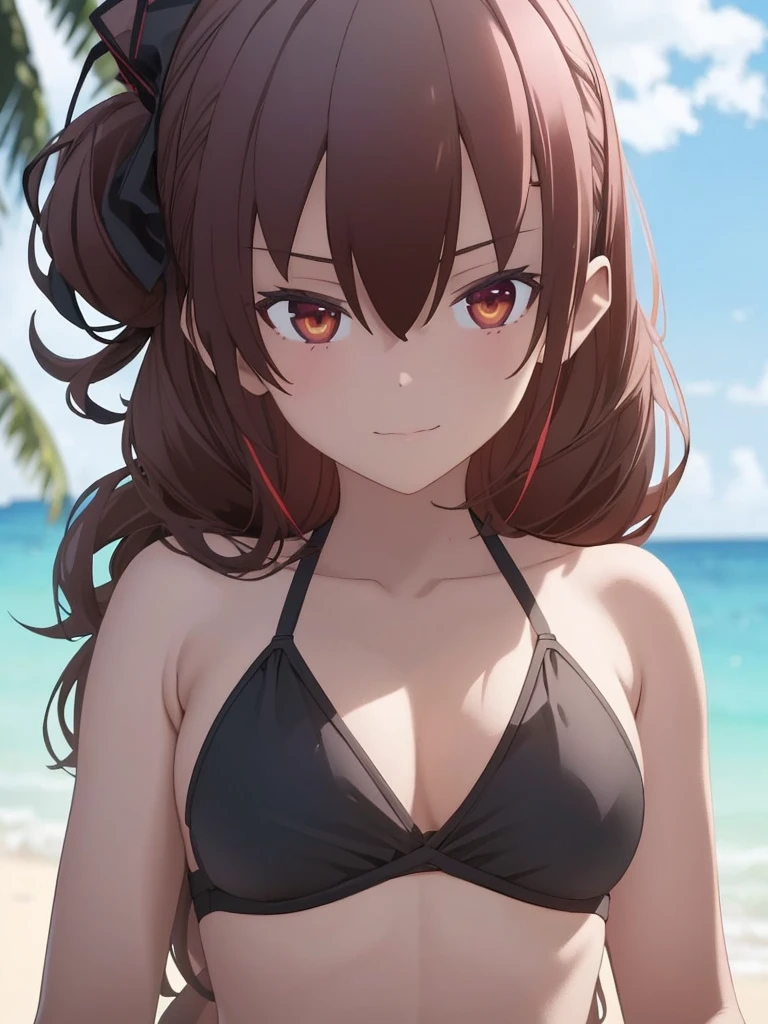 1girl, wearing a sexy black colour bikini at a beach, 8k, high detailed, high quality