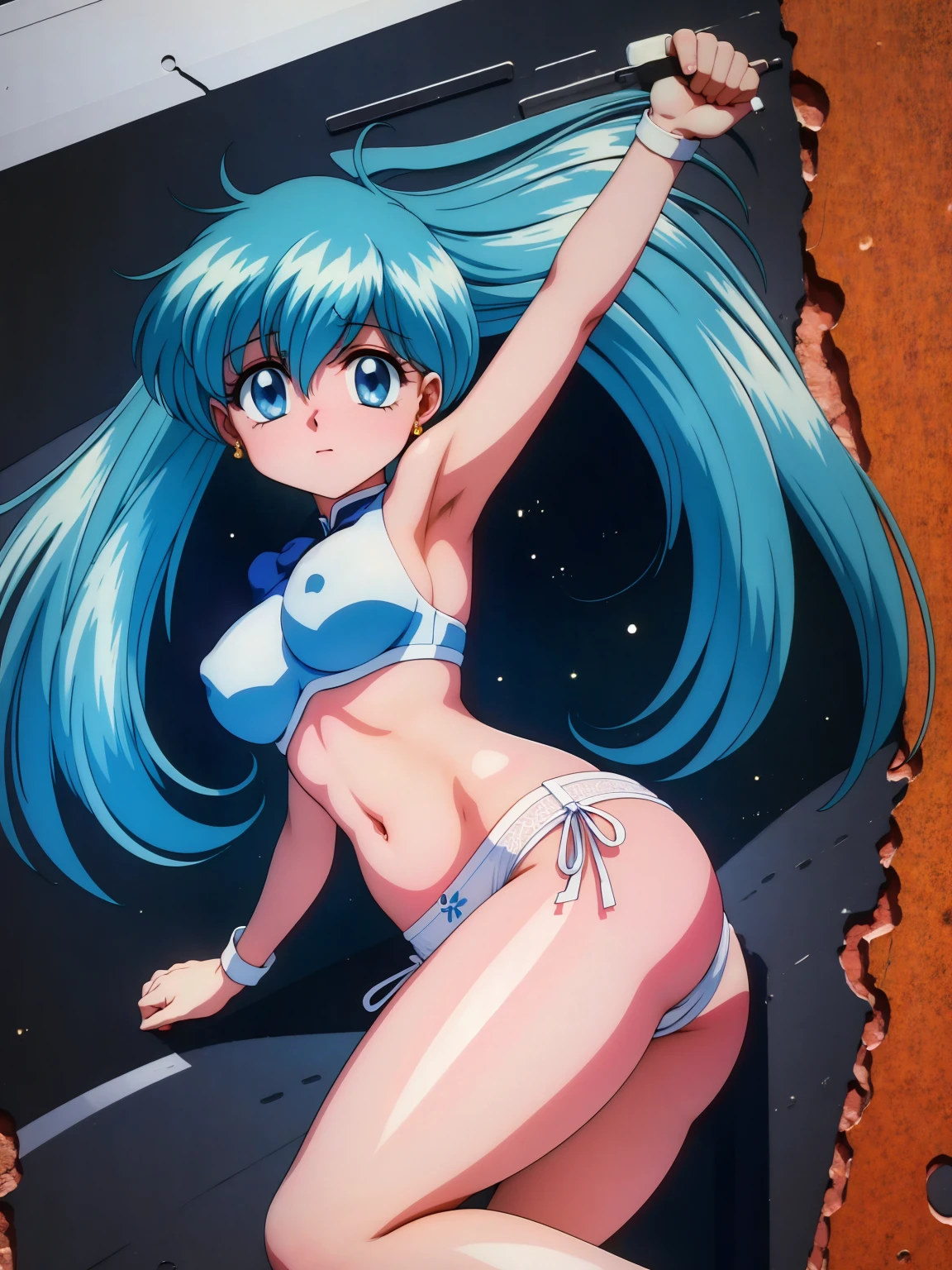 (masterpiece, Highest quality:1.2), Tiangong Gui, 1 girl, Lonely, Subtle blue hair color, White panties, Panty shot