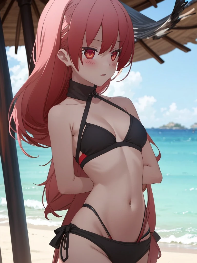 1girl, wearing a sexy black colour bikini at a beach, 8k, high detailed, high quality