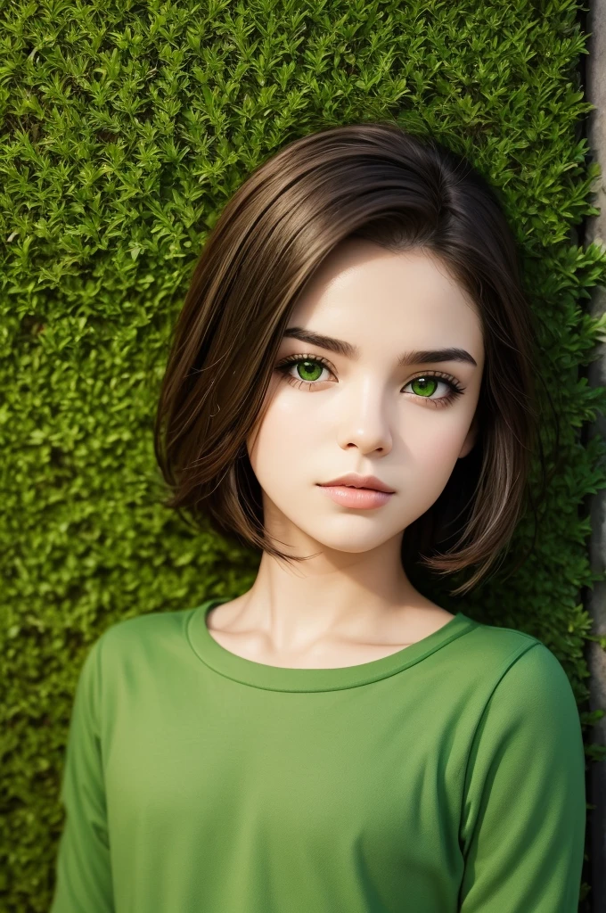Create a portrait style photo with a green grass wall-like background, and add text "Gabriel Freitas".
