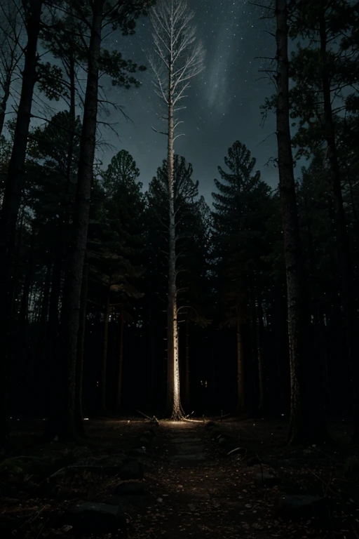 make a forest at night with many dark trees