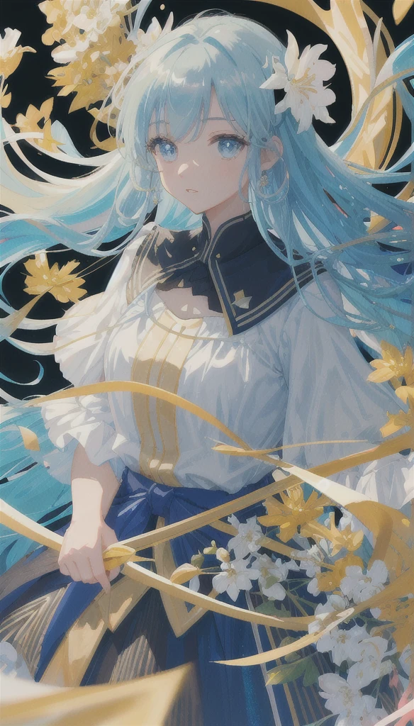 (masterpiece), (best quality), (ultra detailed),(disheveled hair),(illustration), (1girl), (Fashionable clothing), standing, Fashion model, looking at viewer, (interview), (simple background),beautiful detailed eyes, delicate beautiful face, Floating,(high saturation),(colorful splashes),colorful bubble,(shining), focus on face, kamisato ayaka, light blue hair, bangs, hair ring, floating flowers, floating hairs.Girl, anime waifu, looking at viewer, highlydetailed, reflections transparent iridescent colors, long transparent iridescent RGB hair, artby Serafleur from artstation, thick acrylic,illustration on pixiv, waist up portrait, gorgeoussacred girl, best quality, ultra detailed,sad,clever,beautiful face , beautiful lighton black background, Character stvle renderedby Octane,
