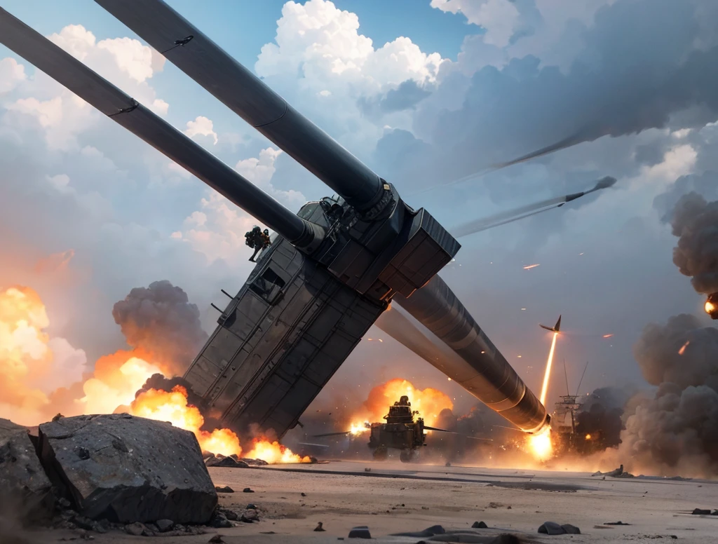 The military base is under attack, the soldiers are panicking and warplanes are launching missiles to the base