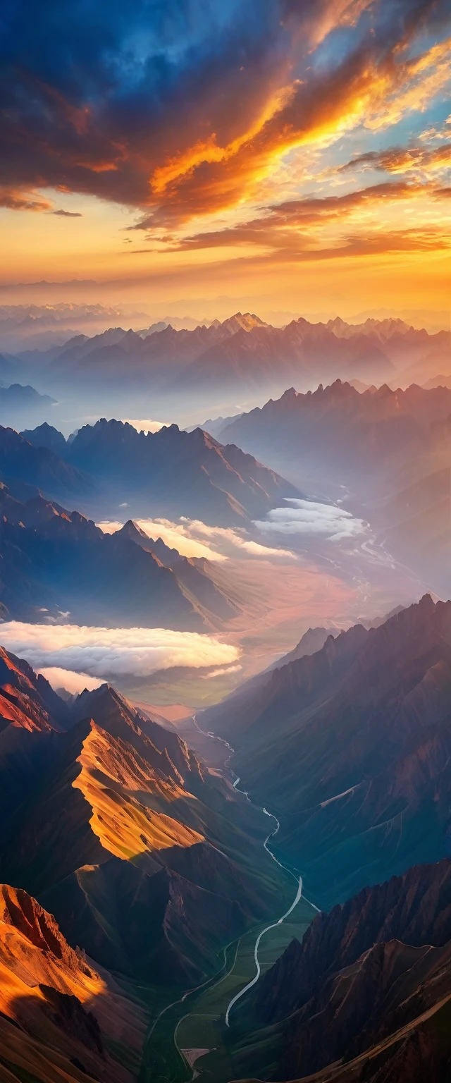 (Highest quality),(masterpiece:1.2),(Very detailed:1.2),Ultra-high resolution,RAW color photos,8K,Vast landscape photography,Realistic photos,Elaborate photos,Skydiving viewpoint,Written boundary depth,Sharp focus,In the clouds,Tianshan Tianchi,Sunset,Beautiful colors,Written boundary depth,Wide Light,Low contrast,Backlight,Sharp focus,Vibrant colors,moving composition