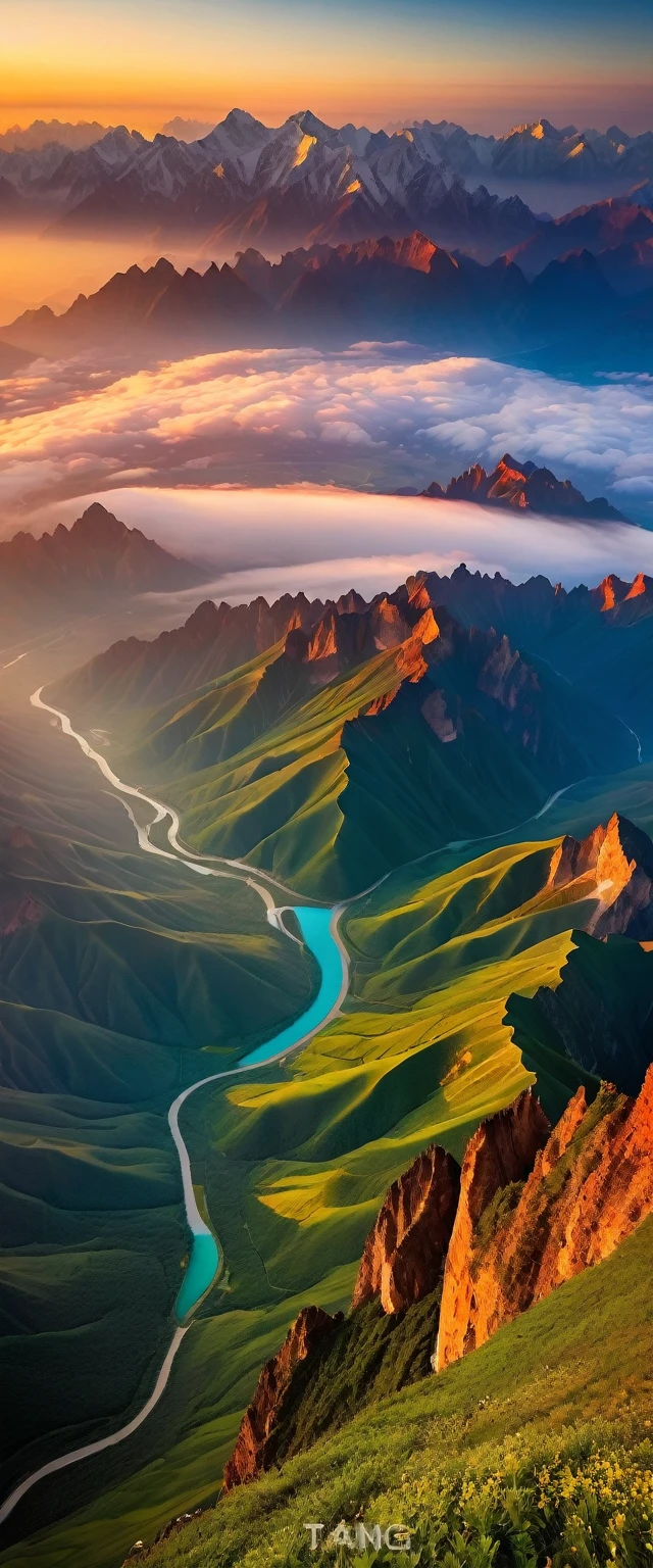 (Highest quality),(masterpiece:1.2),(Very detailed:1.2),Ultra-high resolution,RAW color photos,8K,Vast landscape photography,Realistic photos,Elaborate photos,Skydiving viewpoint,Written boundary depth,Sharp focus,In the clouds,Tianshan Tianchi,Sunset,Beautiful colors,Written boundary depth,Wide Light,Low contrast,Backlight,Sharp focus,Vibrant colors,moving composition