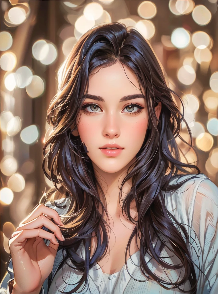 a close up of a woman with long hair and a ring, digital art picture, 8 k realistic digital art, detailed beautiful portrait, great digital art with details, realistic cute girl painting, in the art style of bowater, digital art portrait, realistic digital art 4 k, realistic digital art 4k, beautiful digital illustration, exquisite digital illustration, glossy digital painting