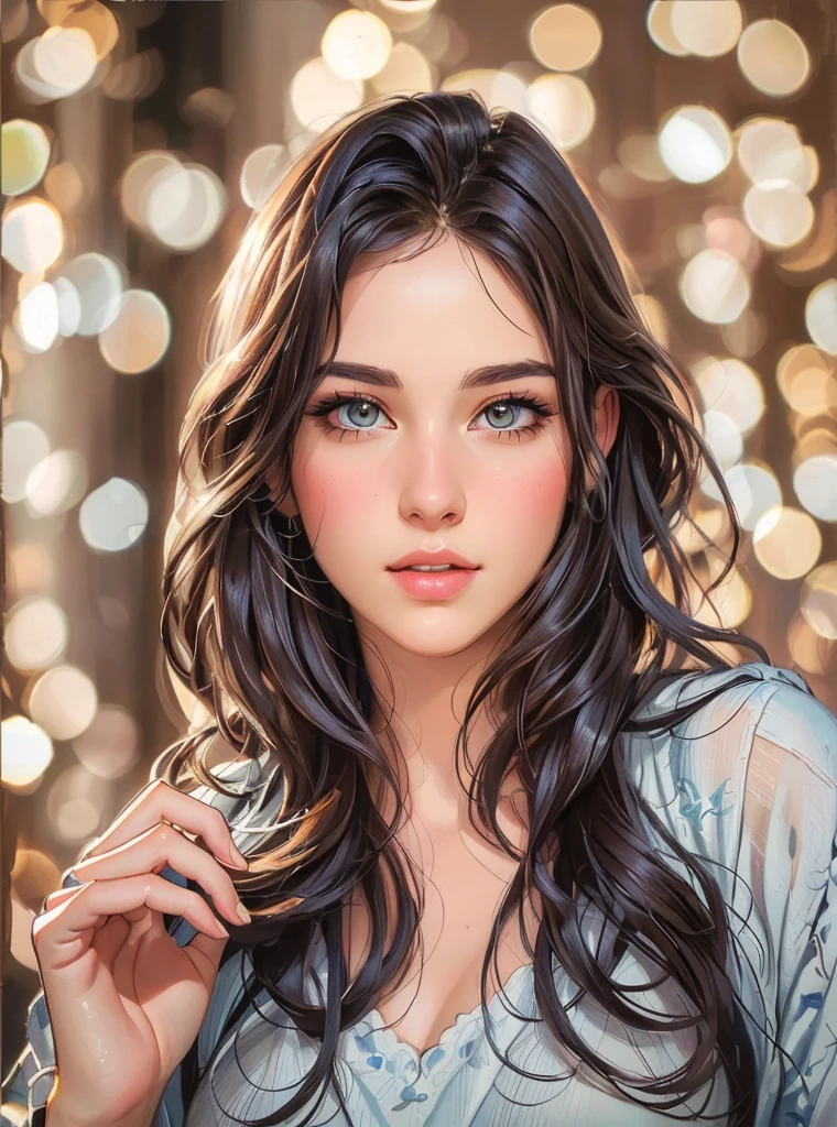 a close up of a woman with long hair and a ring, digital art picture, 8 k realistic digital art, detailed beautiful portrait, great digital art with details, realistic cute girl painting, in the art style of bowater, digital art portrait, realistic digital art 4 k, realistic digital art 4k, beautiful digital illustration, exquisite digital illustration, glossy digital painting