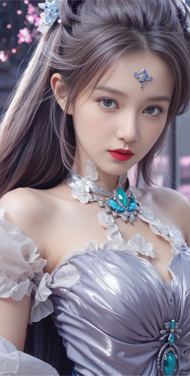 best quality, tmasterpiece,Ultra-high resolution,Clear face,(Reality:1.4),ferpect lighting,(upper body shot), (photorealistic:1.50), anime wallpaper, Guviz style artwork, cover-up fantasy up to magic , by Yang J, Guviz, beautiful artwork illustration, beautiful digital artwork, beautiful digital illustration, Li Song, beautiful anime portrait, art style in Beauvot, Lips wear thick red lipstick,