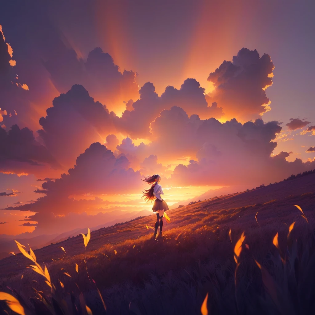 アニメ, a girl on horseback in a grassy field with a sunset in the background, makoto shinkai cyril rolando, Papel de parede de arte アニメ 4k, papel de parede de arte de アニメ 4k, papel de parede de arte de アニメ 8k, Papel de parede de アニメ 4K, linda cena de アニメ, Lindas obras de arte de アニメ, アニメ linda cena de paz, papel de parede de アニメ 4k, papel de parede de アニメ 4k