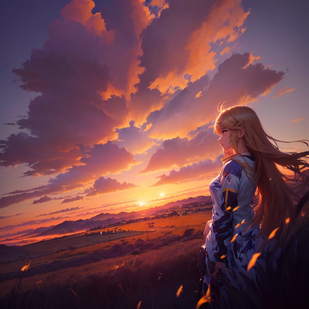 アニメ, a girl on horseback in a grassy field with a sunset in the background, makoto shinkai cyril rolando, Papel de parede de arte アニメ 4k, papel de parede de arte de アニメ 4k, papel de parede de arte de アニメ 8k, Papel de parede de アニメ 4K, linda cena de アニメ, Lindas obras de arte de アニメ, アニメ linda cena de paz, papel de parede de アニメ 4k, papel de parede de アニメ 4k
