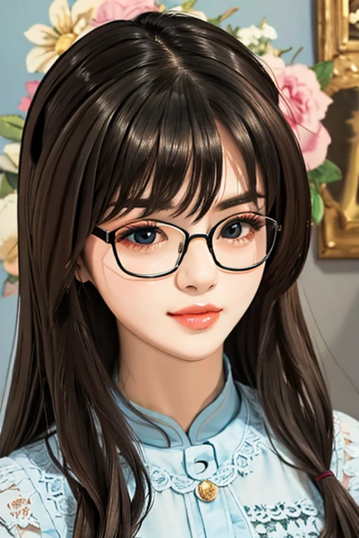 Highest quality、masterpiece、High sensitivity、High resolution、Detailed Description、Slender women、Glasses、Bust Touch、
