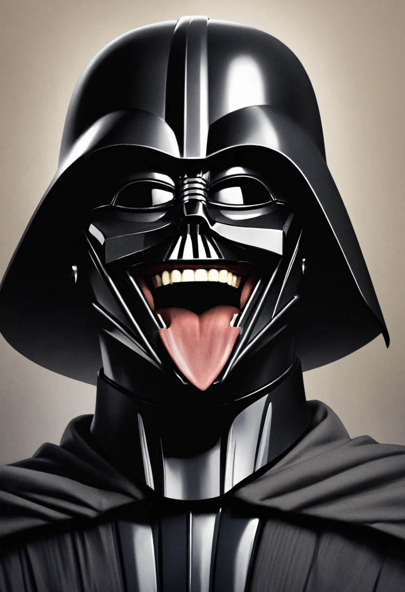 A man laughing, with a bad DarthVader-style face