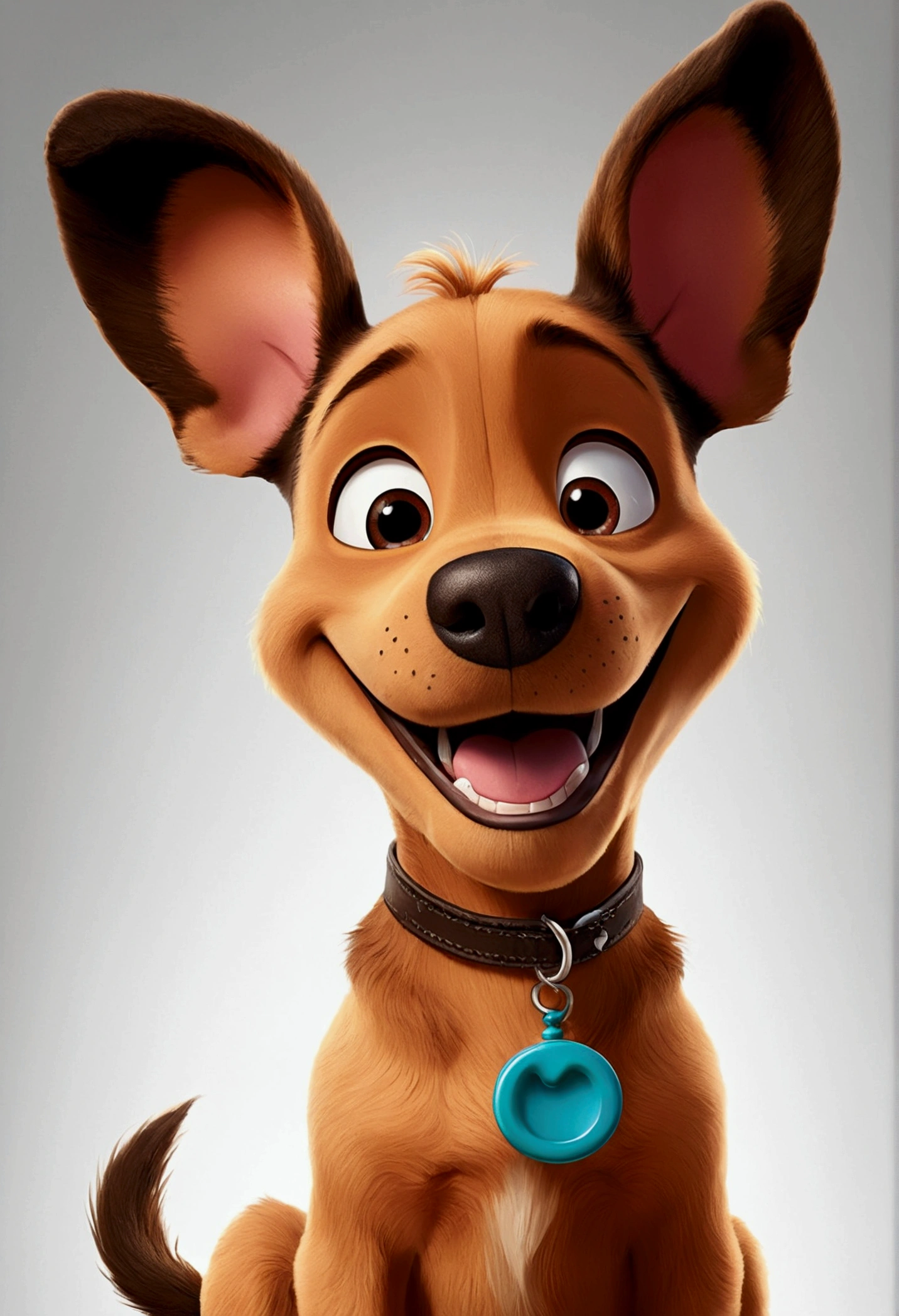Disney pixar style brown dog with black ears, Grinning, high qualiy, best qualityer