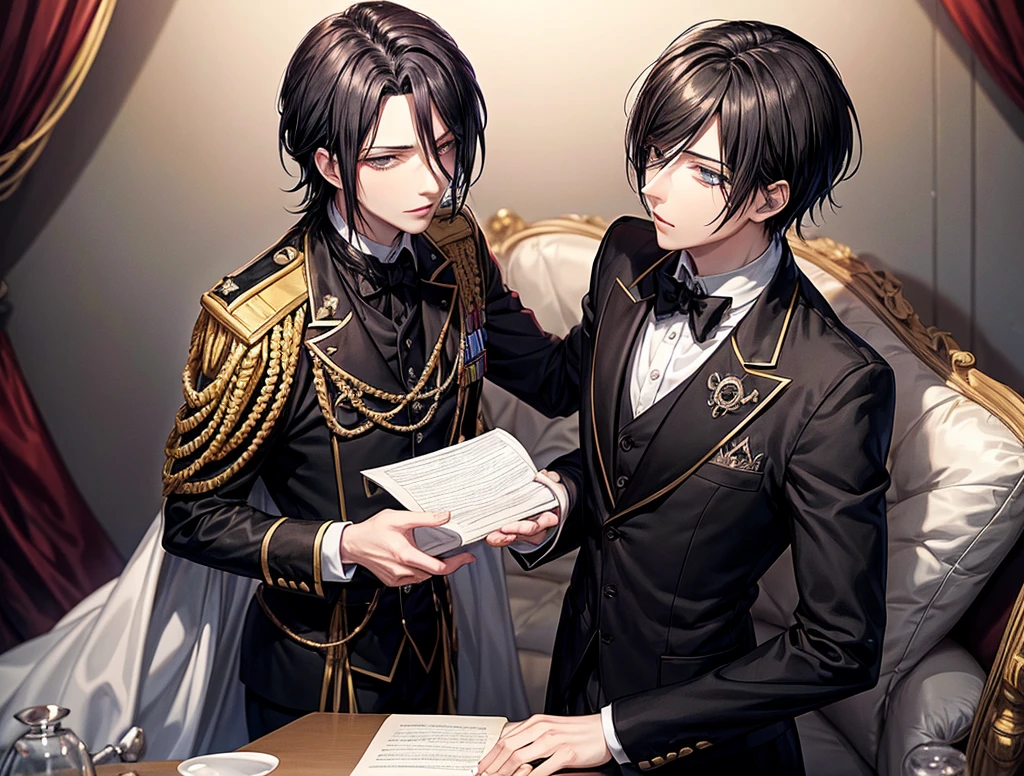 (halz madhause, he looks like Sebastian Michaelis from black butler) make a ceremony for the character for ranking up into brigadier general
